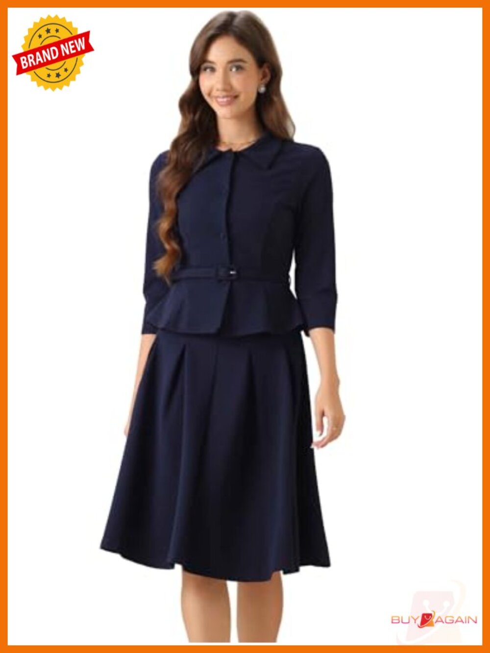 Women's 2 Piece Skirt Suit Set - Blazer Jacket & Pleated Skirt - Office Work